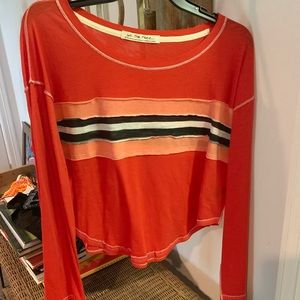 FREE PEOPLE red with stripes long sleeved tee